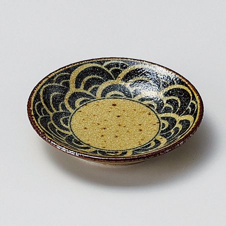 Small Japanese plate in black and brown ceramic - KUROI NAMI