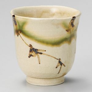 Tasse à thé japonaise en céramique, beige lignes vertes - BEJU