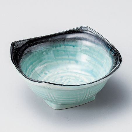 Small Japanese ceramic dish, frosted blue, black edge - TSUYAKESHI