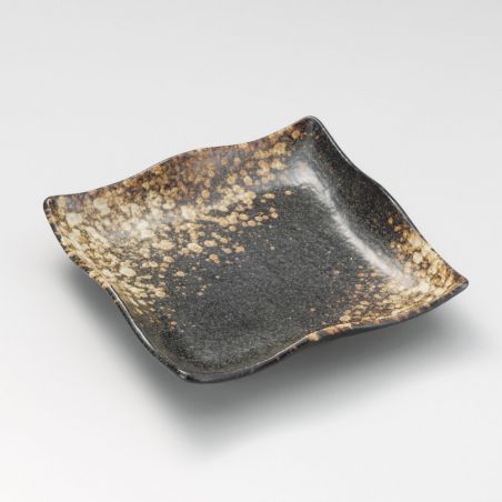 Japanese plate in speckled brown ceramic - HANTEN