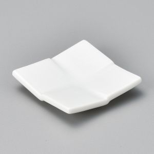 Japanese ceramic chopsticks rest, braided square white, AMI KOMI