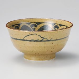 Japanese donburi bowl in ceramic, beige and brown - KURO SEIGAIHA