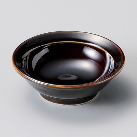 Small round Japanese ceramic container in dark brown - YAMI