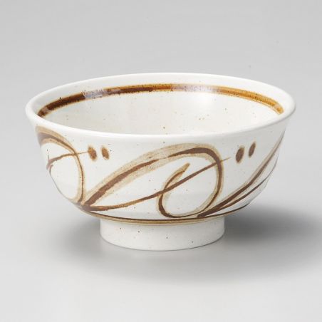 Japanese donburi bowl in beige ceramic with brown patterns - SENPU