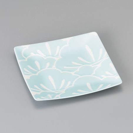 Japanese square ceramic plate, blue and white - MATSU