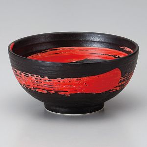 japanese round black red brush bowl SHU ARASHI KUROMIKAGE