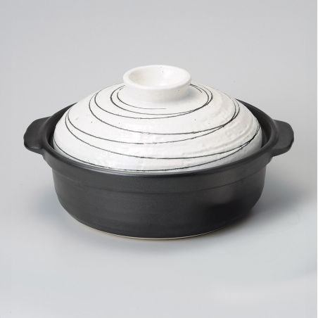 Ceramic donabe pot, black with white lid - KUROI SEN