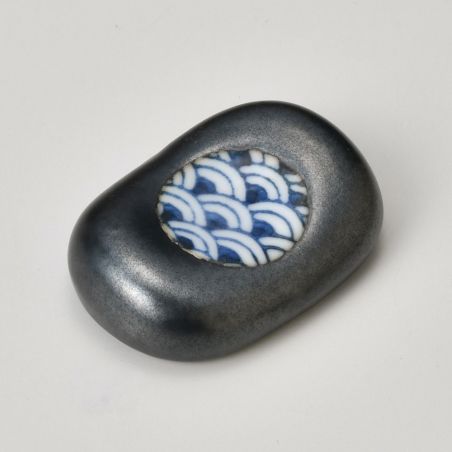 soporte para palillos de cerámica, SEIGAIHA, azul