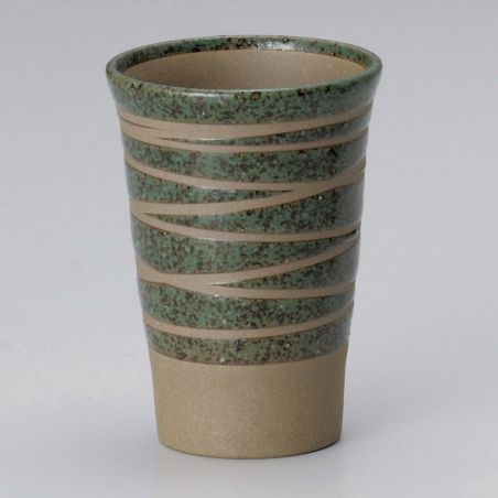 grande taza verde de cerámica ORIBE japonesa 11cm, líneas