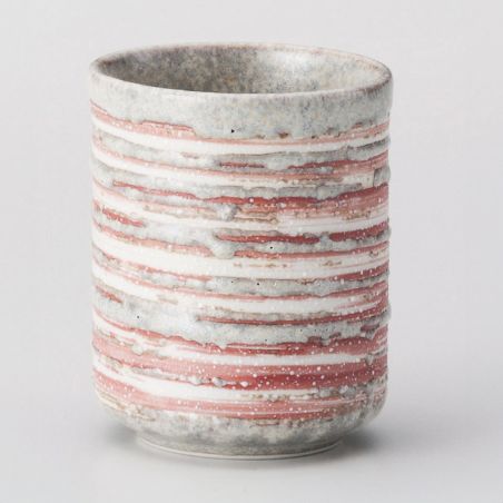 Japanese ceramic tea cup, orange stripe - SHIMA