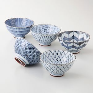 Conjunto de 5 cuencos japoneses de ramen azul y blanco - BORU SETTO