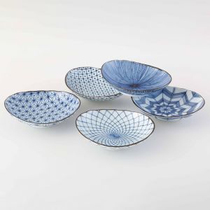 Set of 5 small oval ceramic plates - DAEN KATACHI