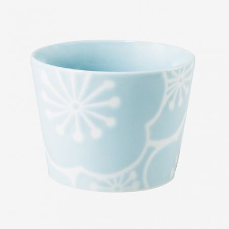 Taza de té de cerámica japonesa, azul y blanca - UME