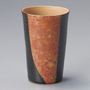 Large Japanese traditional mug with red flower patterns - AKA HANA