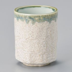 Taza de té de cerámica japonesa, beige, pintura infundida verde - FUKISOKU