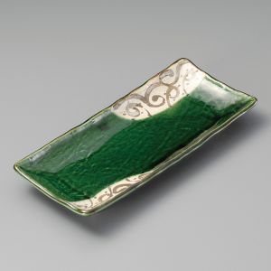 Rectangular plate in green and beige ceramic - KARAKUSABURAUN