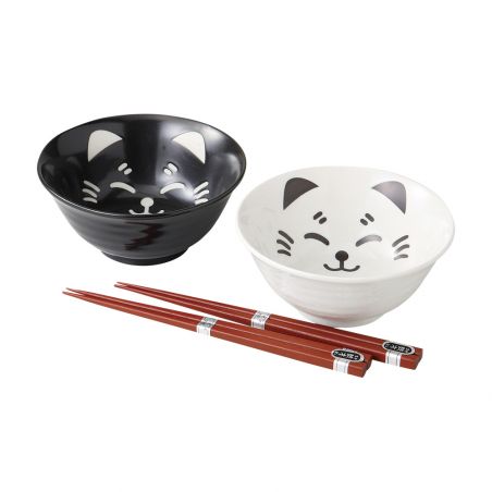 Set of 2 Japanese ceramic bowls - KURO TO SHIRO NO NEKO