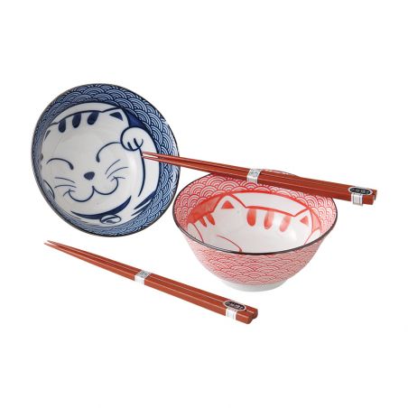 Set de 2 bols à riz japonais en céramique, MANEKINEKO BACHI