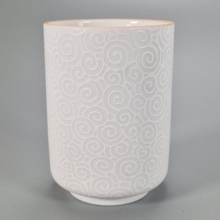 Japanese ceramic tea cup, white, swirl - SENPU