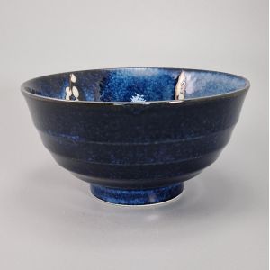 Kleine japanische blaue Keramikschale mit Blumenmuster - SOSHUN HANA BLUE - 15,7 cm