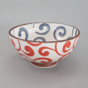 Duo of Japanese ceramic rice bowls, red and black - KARAKUSA