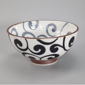 Duo of Japanese ceramic rice bowls, red and black - KARAKUSA
