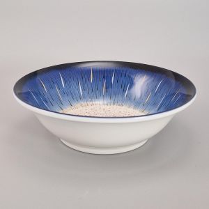 Japanese flared white and blue rice bowl, astral glow - ASUTORARU
