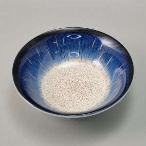 Japanese flared white and blue rice bowl, astral glow - ASUTORARU