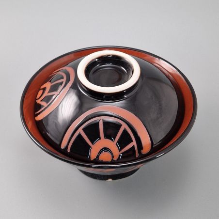 Japanese bowl with lid - FUTATSUKI - black and red