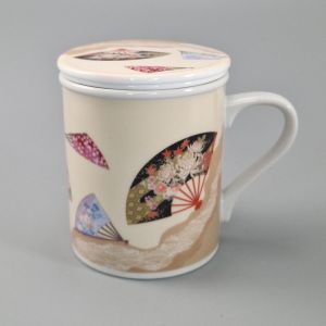 cup with lid and folding fans patterns white ÔGI
