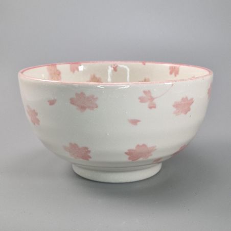 Japanese ceramic donburi bowl, white and pink - SAKURA