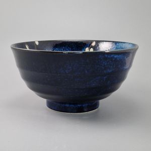 Small Japanese blue ceramic bowl with flower pattern - SOSHUN HANA BLUE - 17 cm