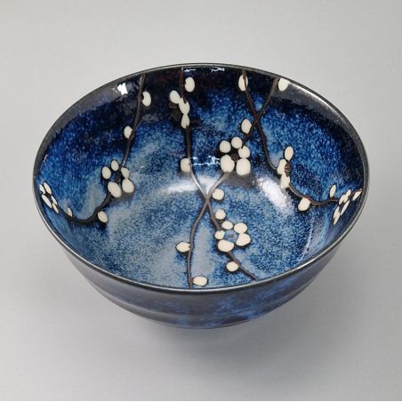 Small Japanese blue ceramic bowl with flower pattern - SOSHUN HANA BLUE - 17 cm
