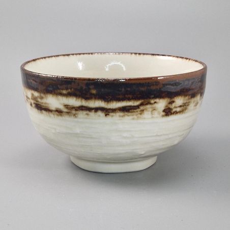 Ciotola giapponese donburi in ceramica bianca con bordo marrone - KYOKAI
