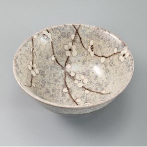 Bol à soupe japonais en céramique gris vert motif fleurs blanches - GREY SOSHUN - 16cm