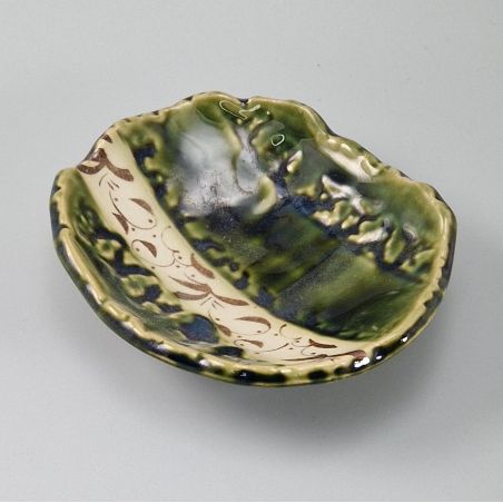 Piatto piccolo in ceramica giapponese, beige e verde - ORIBE