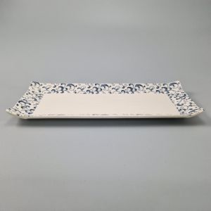 Assiette rectangulaire en céramique blanche et bleue - SHIZEN NO PATAN