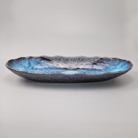 Piatto ovale in ceramica giapponese, grigio e blu - BURU