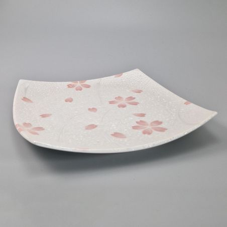 Plato de cerámica cuadrado japonés, blanco con reflejos plateados - SHIRUBA SAKURA