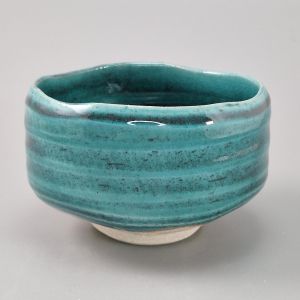 Ceramic bowl for tea ceremony, ocean blue - KAIYO