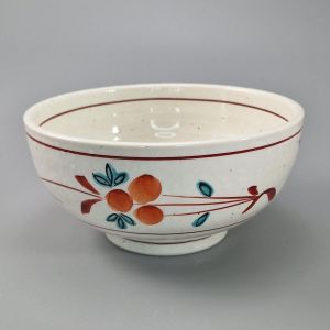 Japanese ceramic ramen bowl, white, orange berries - BEI