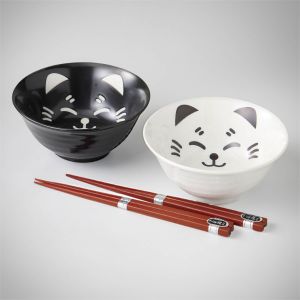 Set mit 2 japanischen Keramikschalen - KURO TO SHIRO NO NEKO