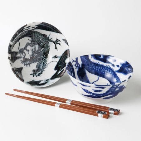 Set mit 2 japanischen Keramikschalen - AO TO KURO RYU