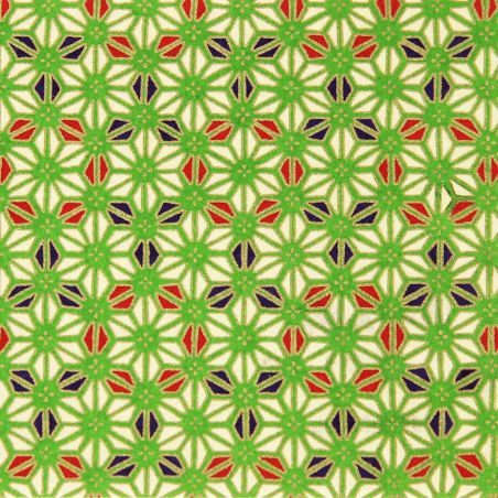 Hoja de papel japonés, YUZEN WASHI, Asanoha, hojas de cáñamo, verde