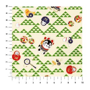 Japanese paper sheet, YUZEN WASHI, Scale pattern with toys, green