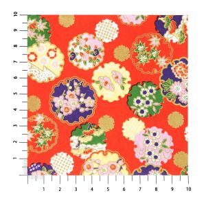 Japanese paper sheet, YUZEN WASHI, red, Four seasons of flowers with snowflake patterns