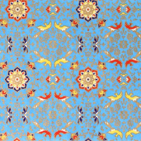 grande feuille papier japonais, YUZEN WASHI, bleu, Motifs de fleurs, d'oiseaux et de fleurs Shosoin