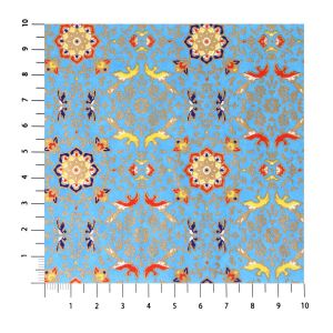 grande feuille papier japonais, YUZEN WASHI, bleu, Motifs de fleurs, d'oiseaux et de fleurs Shosoin