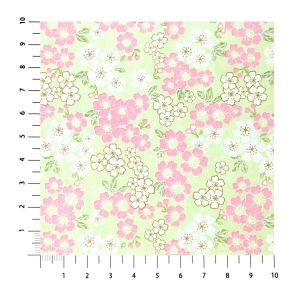 grande feuille papier japonais, YUZEN WASHI, vert, Fleurs de cerisier en pleine floraison petite