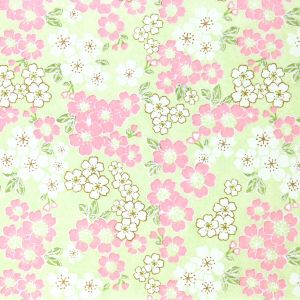 grande feuille papier japonais, YUZEN WASHI, vert, Fleurs de cerisier en pleine floraison petite